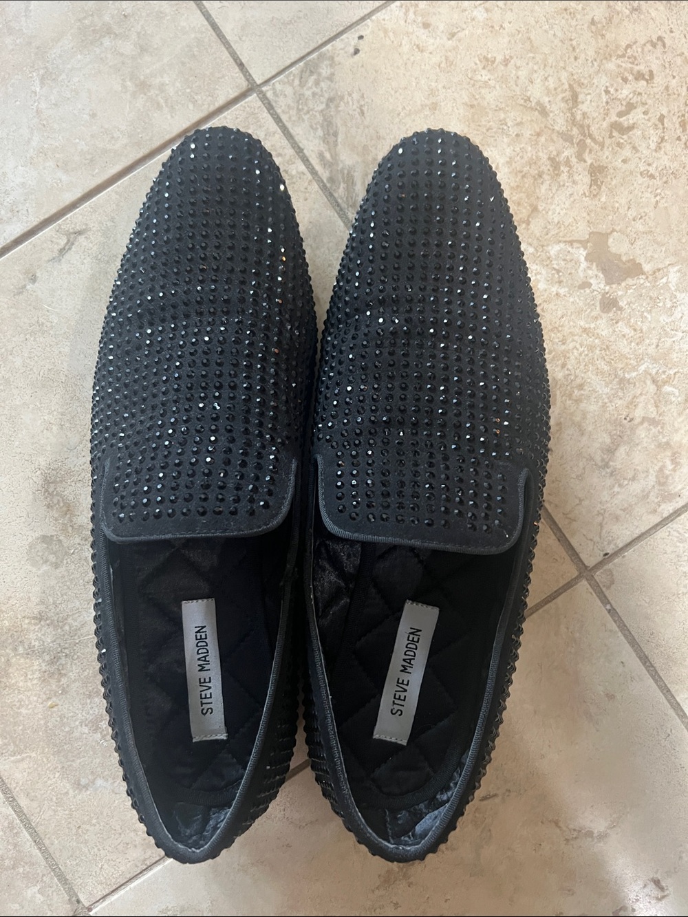 Steve Madden Black Dazzlee  Studded Slip-On Loafers